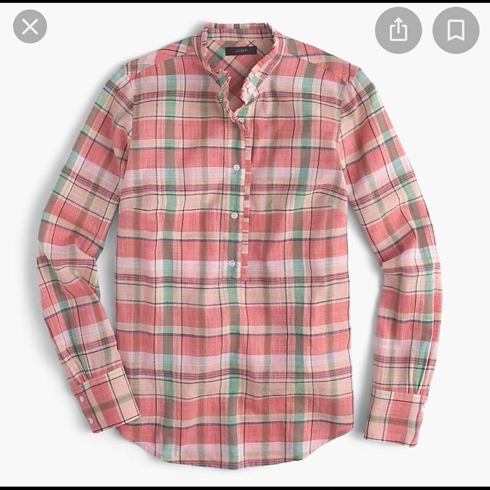 3/$25 J. Crew popover shirt in melon plaid size 2